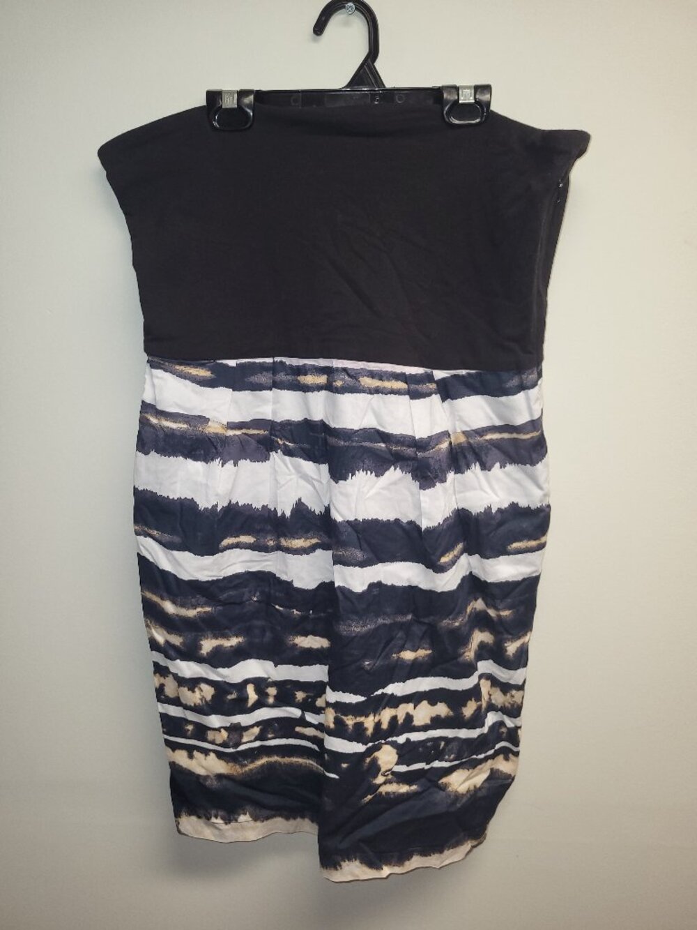 DKNYC Watercolor Stripe Strapless Pencil Dress Black White Size 14